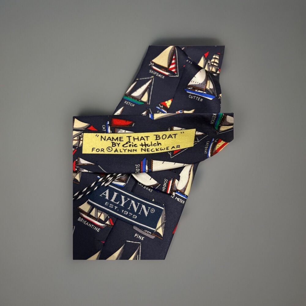 NWT Alynn Tie Silk Name That Boat Navy Nautical Sea Boat Designer  Summer Holch - Picture 12 of 12